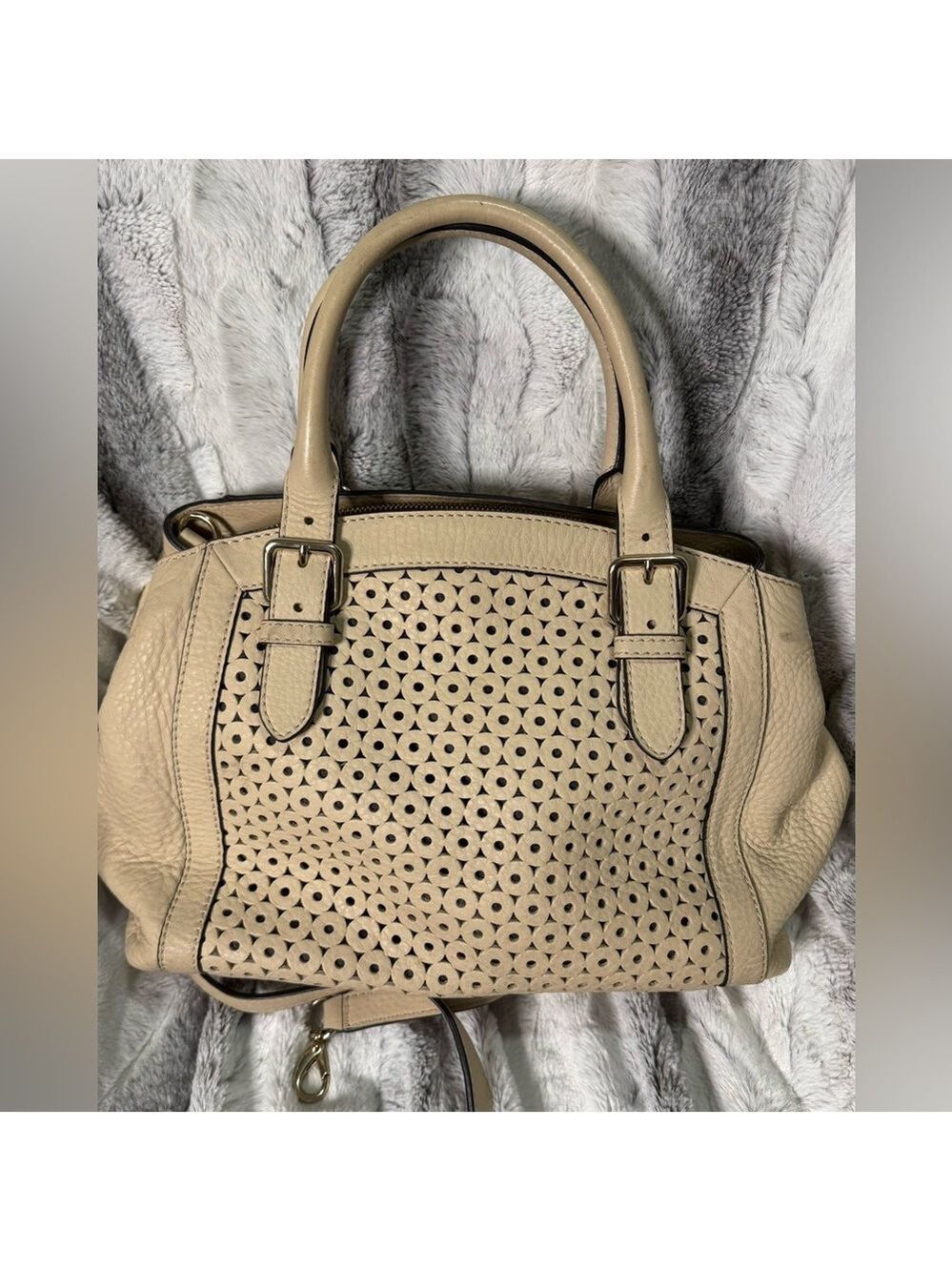 Kate Spade - Mercer Isle Salian Crossbody Satchel Cream/Taupe Laser Cute Detail